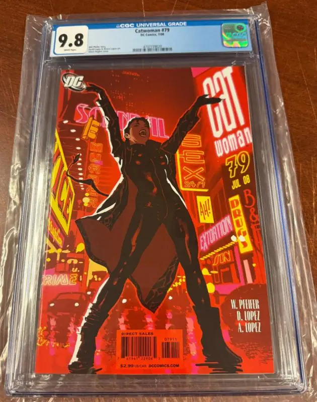 Catwoman #79 (DC Comics, 2008), CGC 9.8 graded comic book, Universal Blue label — front cover in its holder