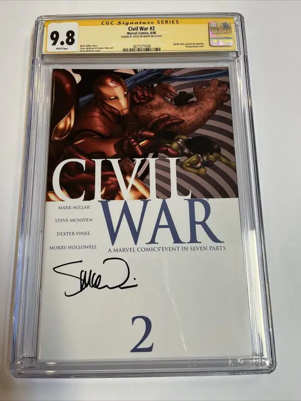 Civil War #2 (Marvel Comics, 2006), CGC 9.8 graded comic book, Signature Series label — front cover in its holder