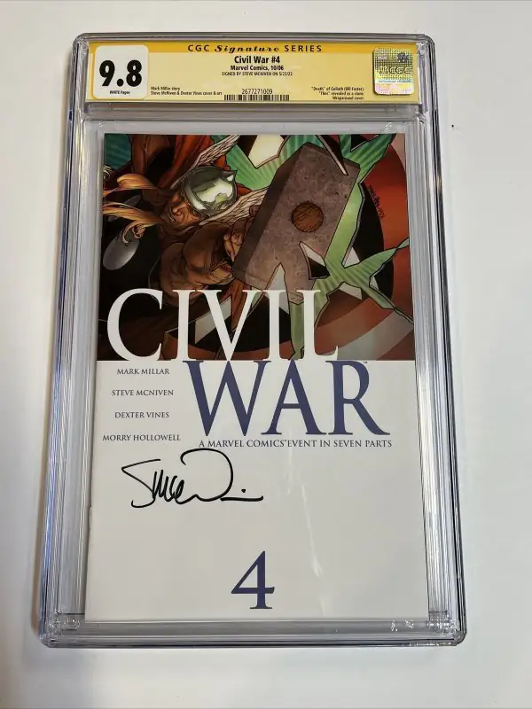 Civil War #4 (Marvel Comics, 2006), CGC 9.8 graded comic book, Signature Series label — front cover in its holder