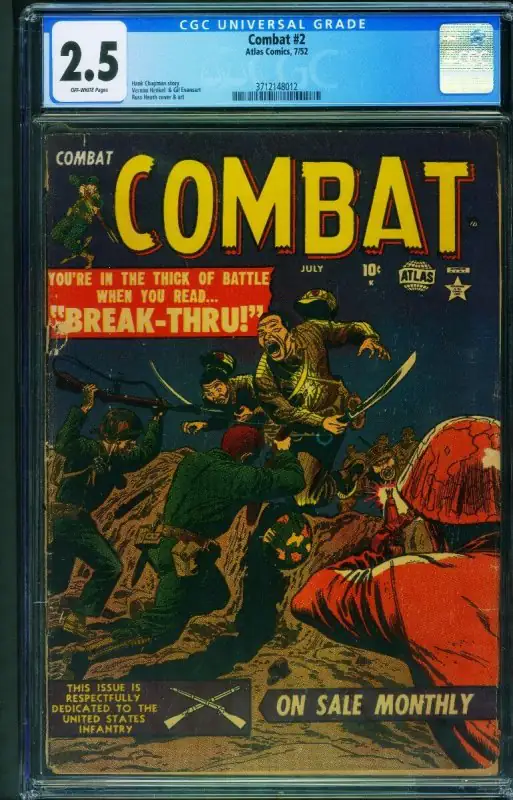 Combat #2 (Atlas Comics, 1952), CGC 2.5 graded comic book, Universal Blue label — front cover in its holder