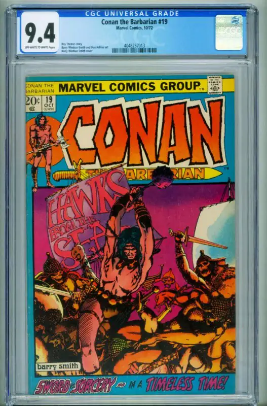 Conan the Barbarian #19 (Marvel Comics, 1972), CGC 9.4 graded comic book, Universal Blue label — front cover in its holder