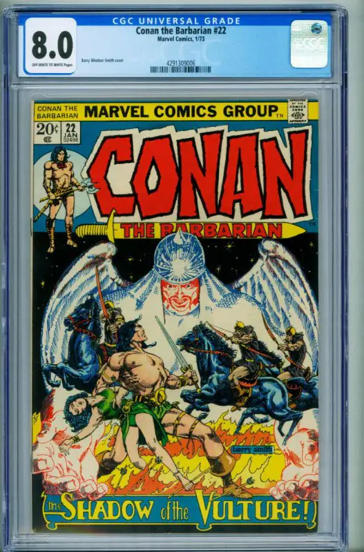 Conan the Barbarian #22 (Marvel Comics, 1973), CGC 8.0 graded comic book, Universal Blue label — front cover in its holder