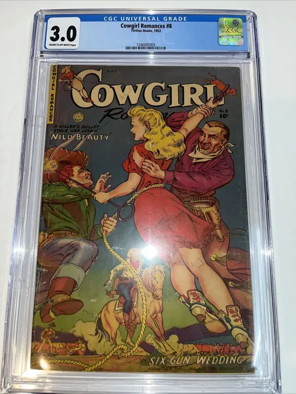 Cowgirl Romances #8 (Fiction House, 1952), CGC 3.0 graded comic book, Universal Blue label — front cover in its holder