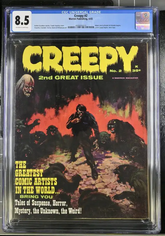 Creepy #2 (Warren Publishing, 1965), CGC 8.5 graded comic book, Universal Blue label — front cover in its holder