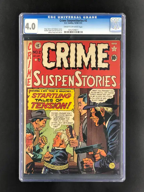 Crime SuspenStories #2 (EC Comics, 1950), CGC 4.0 graded comic book, Universal Blue label — front cover in its holder