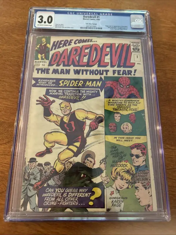 Daredevil #1 (Marvel Comics, 1964), CGC 3.0 graded comic book, Universal Blue label — front cover in its holder