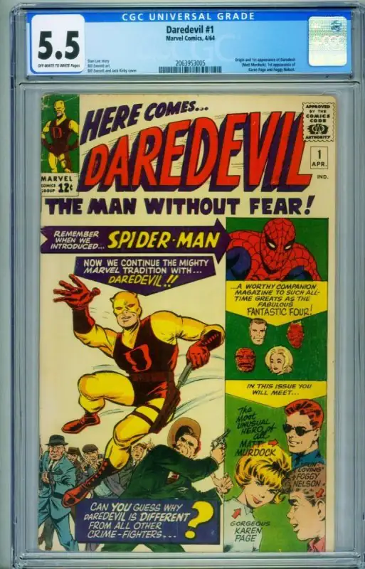 Daredevil #1 (Marvel Comics, 1964), CGC 5.5 graded comic book, Universal Blue label — front cover in its holder
