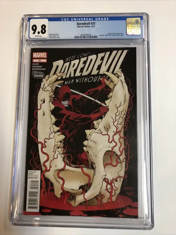 Daredevil #21 (Marvel Comics, 2013), CGC 9.8 graded comic book, Universal Blue label — front cover in its holder