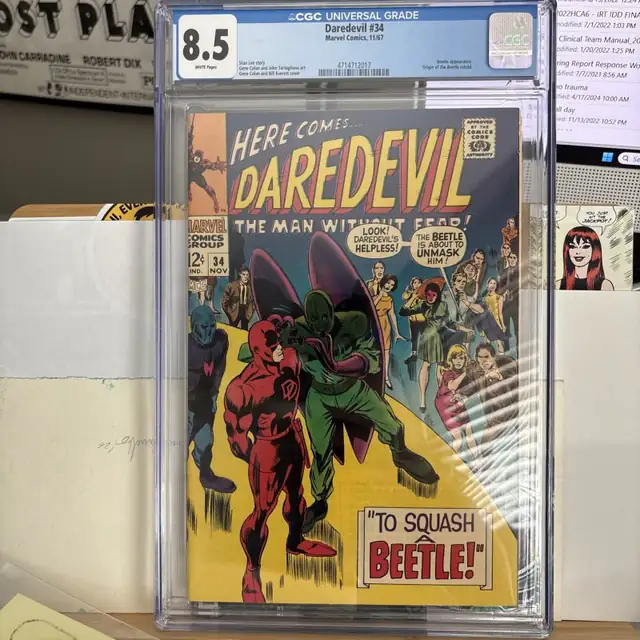 Daredevil #34 (Marvel Comics, 1967), CGC 8.5 graded comic book, Universal Blue label — front cover in its holder