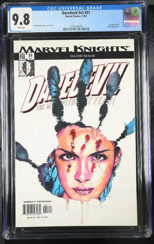 Daredevil #51 (Marvel Comics, 2003), CGC 9.8 graded comic book, Universal Blue label — front cover in its holder