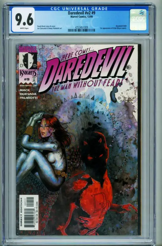 Daredevil #9 (Marvel Comics, 1999), CGC 9.6 graded comic book, Universal Blue label — front cover in its holder