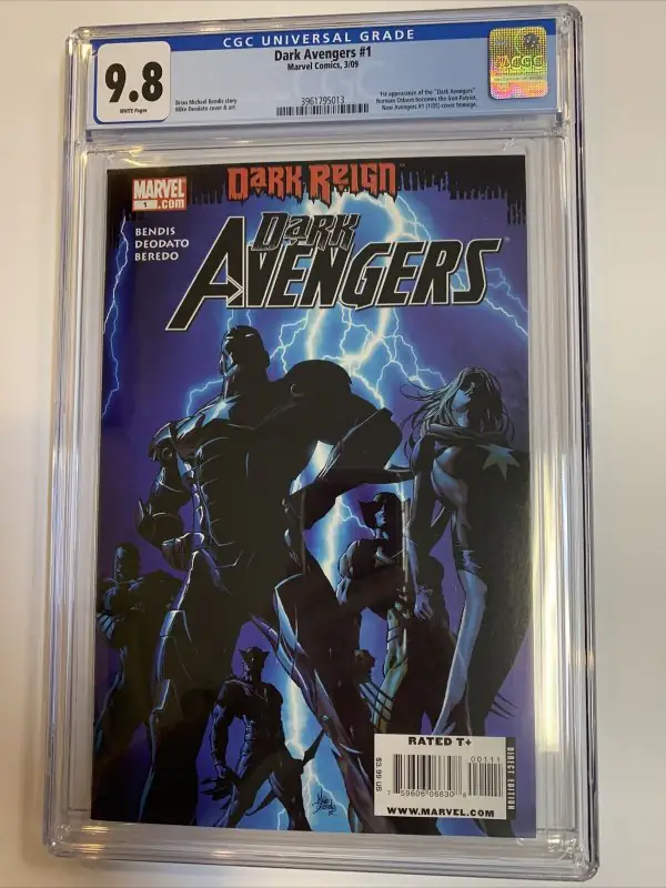 Dark Avengers #1 (Marvel Comics, 2009), CGC 9.8 graded comic book, Universal Blue label — front cover in its holder