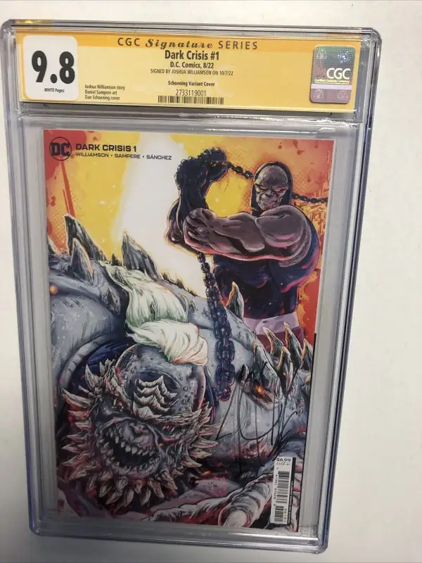 Dark Crisis #1 (DC Comics, 2022), CGC 9.8 graded comic book, Signature Series label — front cover in its holder