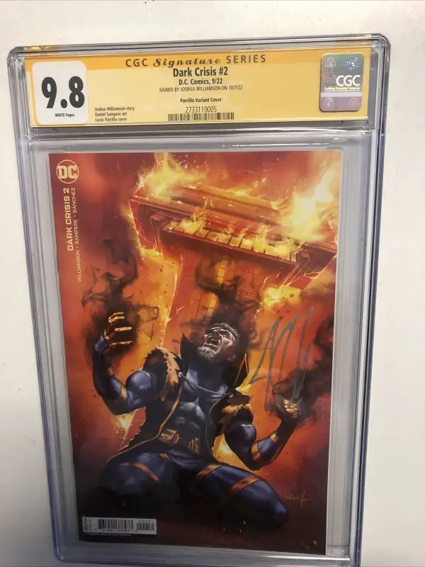 Dark Crisis #2 (DC Comics, 2022), CGC 9.8 graded comic book, Signature Series label — front cover in its holder