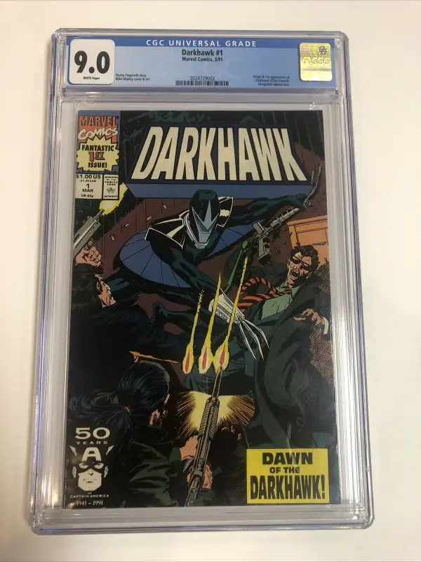 Darkhawk #1 (Marvel Comics, 1991), CGC 9.0 graded comic book, Universal Blue label — front cover in its holder