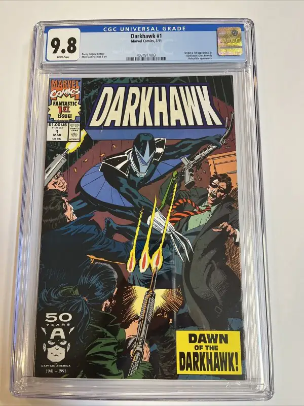 Darkhawk #1 (Marvel Comics, 1991), CGC 9.8 graded comic book, Universal Blue label — front cover in its holder