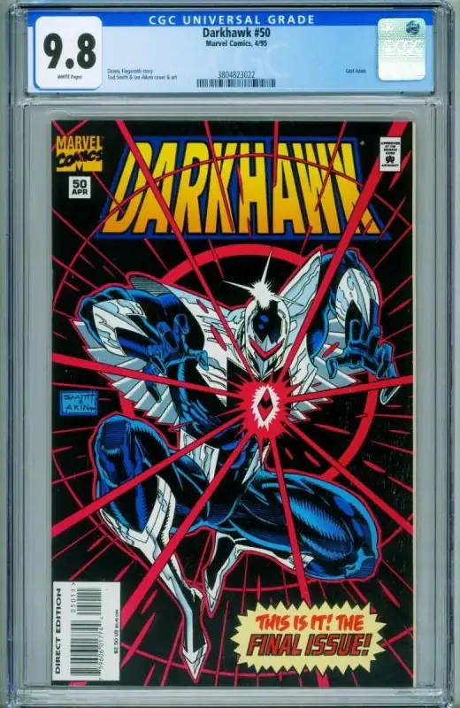 Darkhawk #50 (Marvel Comics, 1994), CGC 9.8 graded comic book, Universal Blue label — front cover in its holder