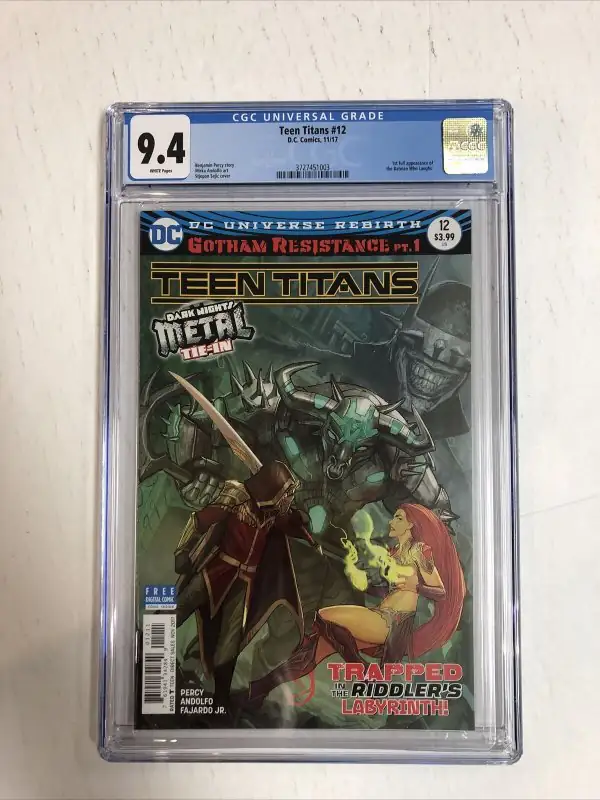 DC Teen Titans #12 (DC Comics, 2017), CGC 9.4 graded comic book, Universal Blue label — front cover in its holder