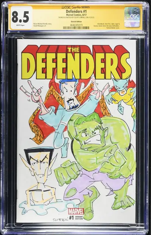 Defenders #1 (Marvel Comics, 2017), CGC 8.5 graded comic book, Signature Series label — front cover in its holder