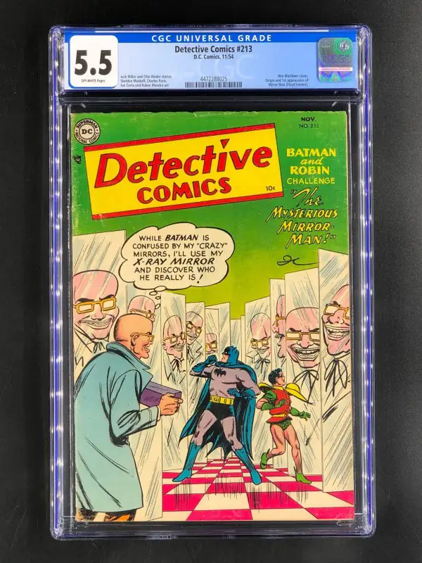 Detective Comics #213 (DC Comics, 1954), CGC 5.5 graded comic book, Universal Blue label — front cover in its holder