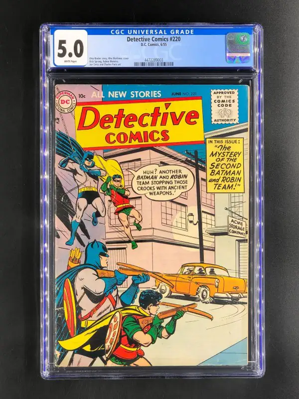 Detective Comics #220 (DC Comics, 1955), CGC 5.0 graded comic book, Universal Blue label — front cover in its holder