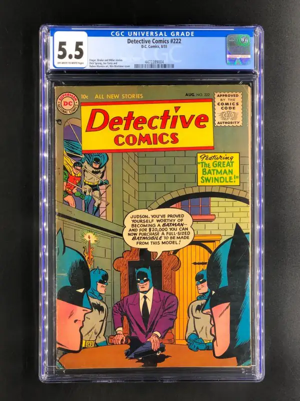 Detective Comics #222 (DC Comics, 1955), CGC 5.5 graded comic book, Universal Blue label — front cover in its holder