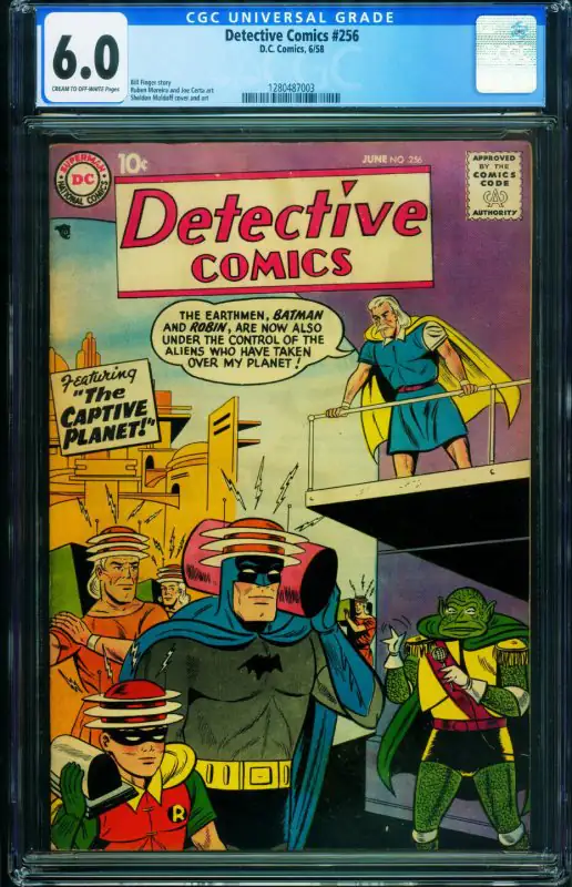 Detective Comics #256 (DC Comics, 1958), CGC 6.0 graded comic book, Universal Blue label — front cover in its holder