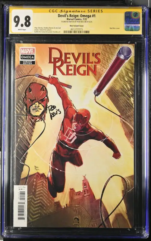 Devil's Reign: Omega #1 (Marvel Comics, 2022), CGC 9.8 graded comic book, Signature Series label — front cover in its holder