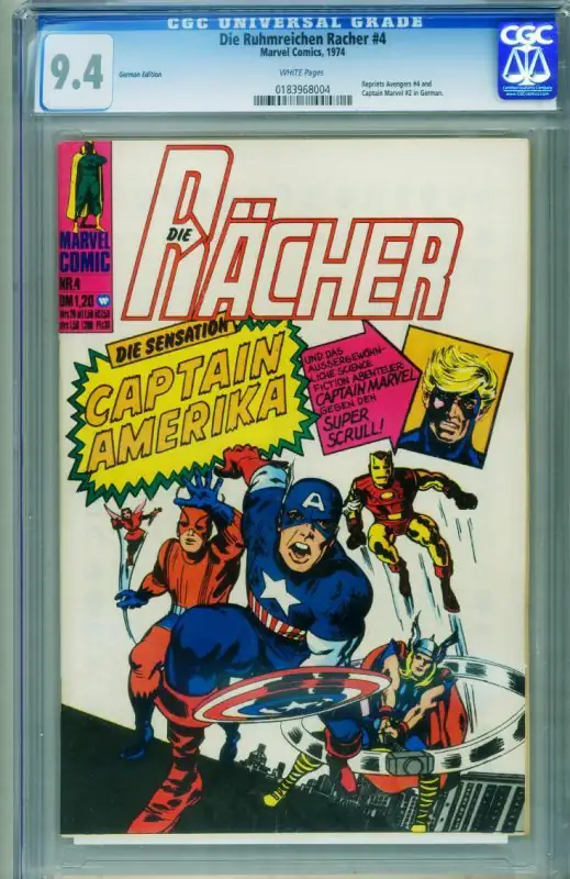 Die Racher #4 (Marvel Comics, 1974), CGC 9.4 graded comic book, Universal Blue label — front cover in its holder