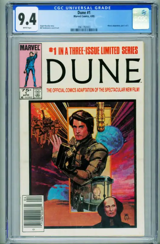 Dune #1 (Marvel Comics, 1985), CGC 9.4 graded comic book, Universal Blue label — front cover in its holder