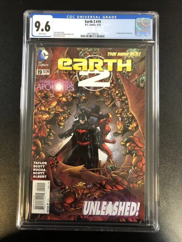 Earth 2 #19 (DC Comics, 2014), CGC 9.6 graded comic book, Universal Blue label — front cover in its holder