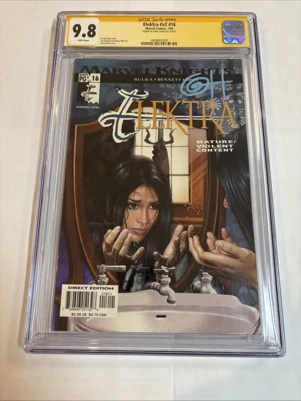 Elektra #16 (Marvel Comics, 2003), CGC 9.8 graded comic book, Signature Series label — front cover in its holder
