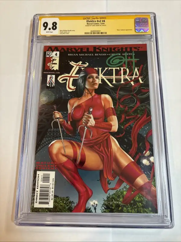 Elektra #4 (Marvel Comics, 2001), CGC 9.8 graded comic book, Signature Series label — front cover in its holder