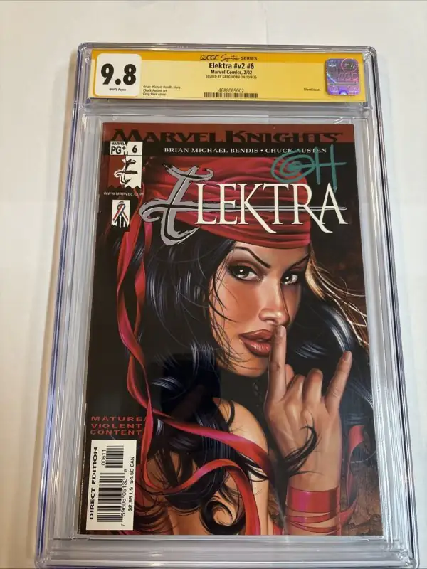 Elektra #6 (Marvel Comics, 2002), CGC 9.8 graded comic book, Signature Series label — front cover in its holder