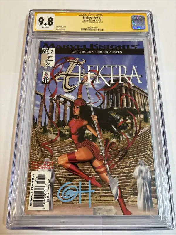 Elektra #7 (Marvel Comics, 2002), CGC 9.8 graded comic book, Signature Series label — front cover in its holder
