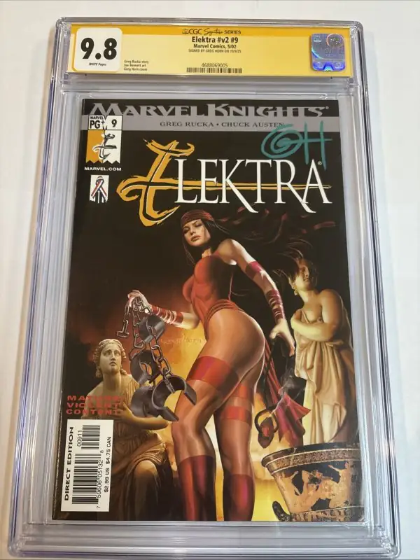 Elektra #9 (Marvel Comics, 2002), CGC 9.8 graded comic book, Signature Series label — front cover in its holder