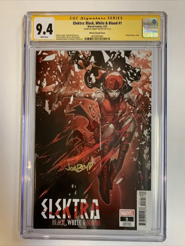 Elektra Black White & Blood #1 (Marvel Comics, 2022), CGC 9.4 graded comic book, Signature Series label — front cover in its holder