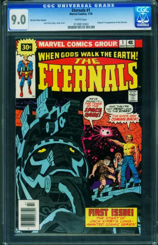 Eternals #1 (Marvel Comics, 1976), CGC 9.0 graded comic book, Universal Blue label — front cover in its holder