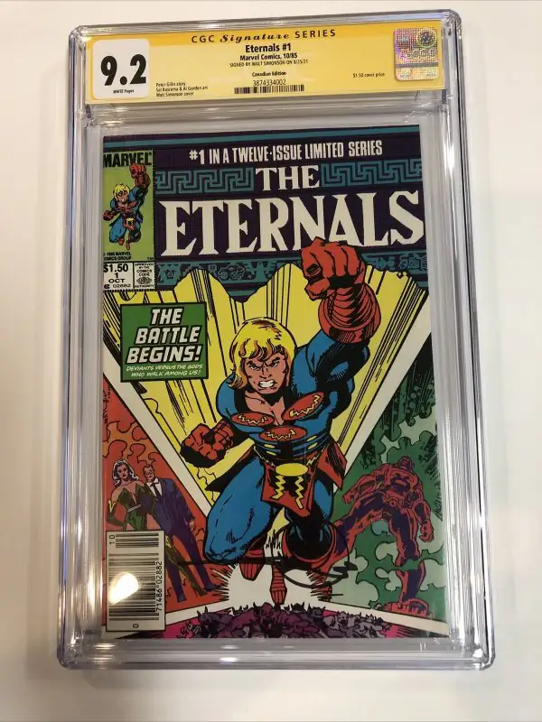 Eternals #1 (Marvel Comics, 1985), CGC 9.2 graded comic book, Signature Series label — front cover in its holder