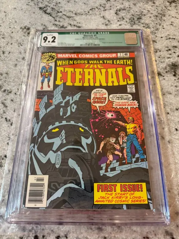 Eternals #1 (Marvel Comics, 1976), CGC 9.2 graded comic book, Qualified label — front cover in its holder