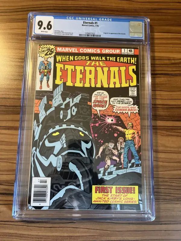 Eternals #1 (Marvel Comics, 1976), CGC 9.6 graded comic book, Universal Blue label — front cover in its holder