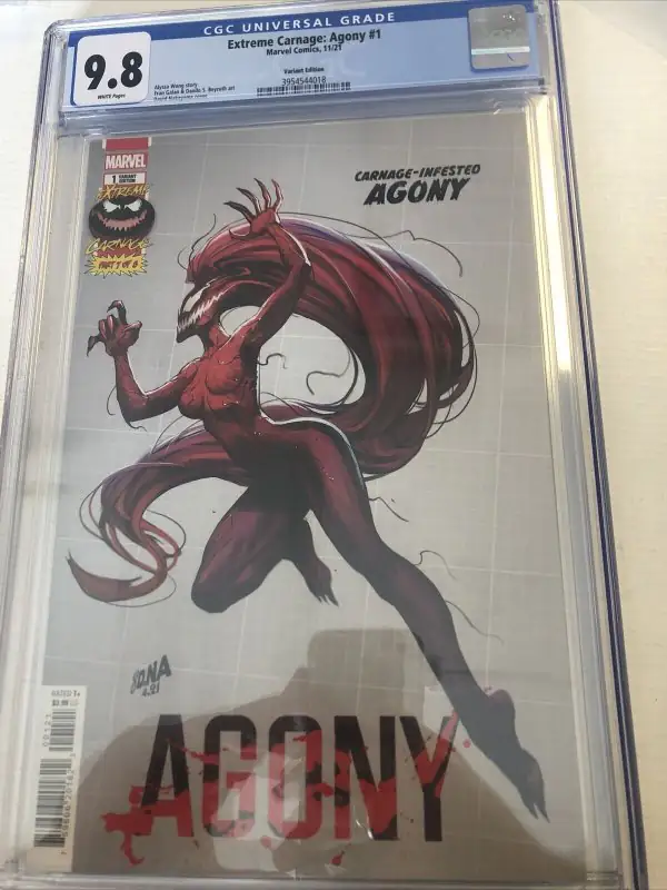 Extreme Carnage: Agony #1 (Marvel Comics, 2021), CGC 9.8 graded comic book, Universal Blue label — front cover in its holder