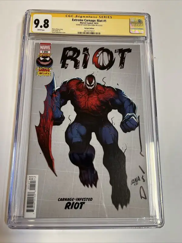 Extreme Carnage: Riot #1 (Marvel Comics, 2021), CGC 9.8 graded comic book, Signature Series label — front cover in its holder