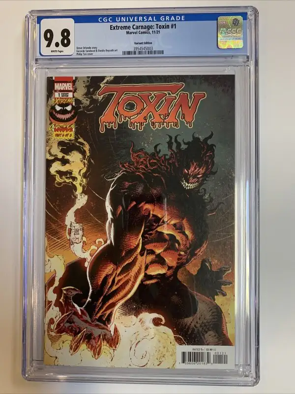 Extreme Carnage: Toxin #1 (Marvel Comics, 2021), CGC 9.8 graded comic book, Universal Blue label — front cover in its holder