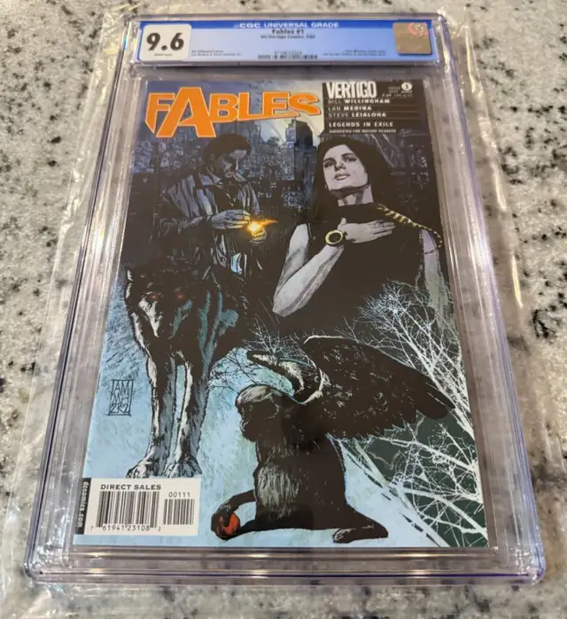 Fables #1 (DC Comics, 2002), CGC 9.6 graded comic book, Universal Blue label — front cover in its holder