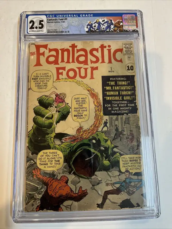 Fantastic Four #1 (Marvel Comics, 1961), CGC 2.5 graded comic book, Universal Blue label — front cover in its holder