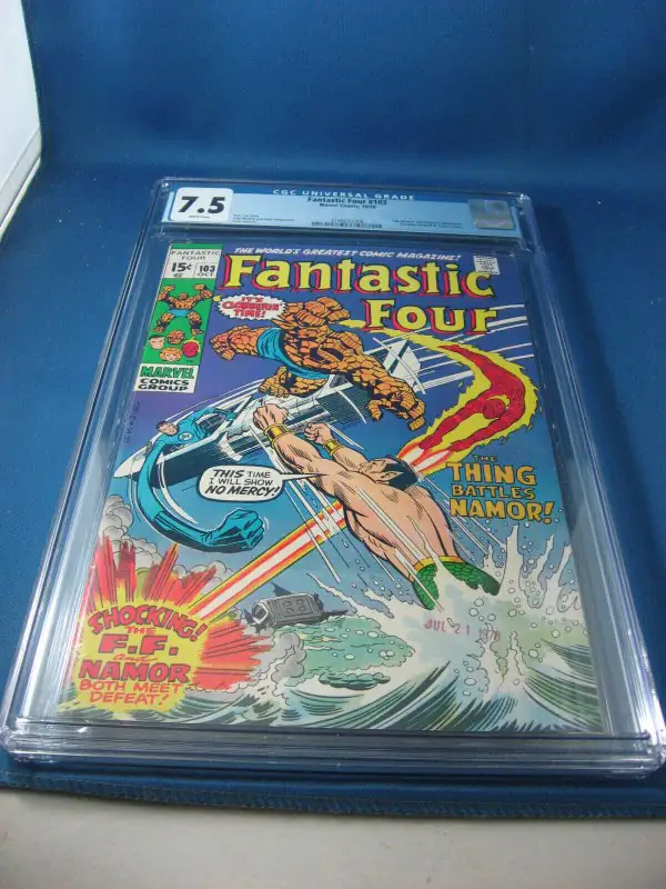 Fantastic Four #103 (Marvel Comics, 1970), CGC 7.5 graded comic book, Universal Blue label — front cover in its holder