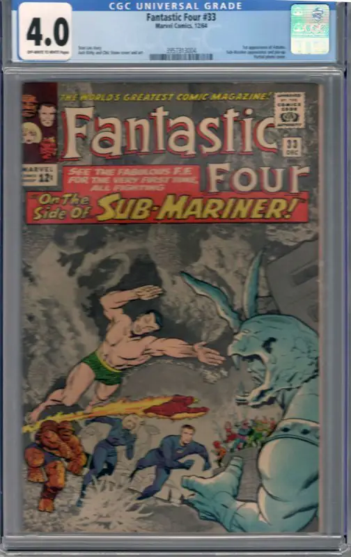 Fantastic Four #33 (Marvel Comics, 1964), CGC 4.0 graded comic book, Universal Blue label — front cover in its holder