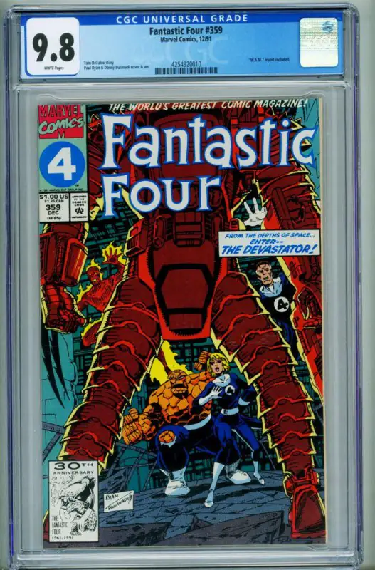 Fantastic Four #359 (Marvel Comics, 1991), CGC 9.8 graded comic book, Universal Blue label — front cover in its holder
