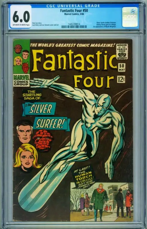 Fantastic Four #50 (Marvel Comics, 1966), CGC 6.0 graded comic book, Universal Blue label — front cover in its holder